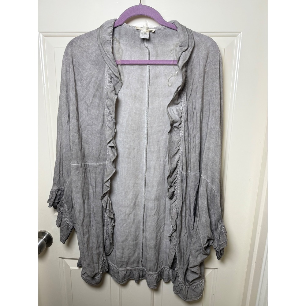 Entro Grey Ruffle Trim Open Front Cardigan Boho Light Rayon Womens S